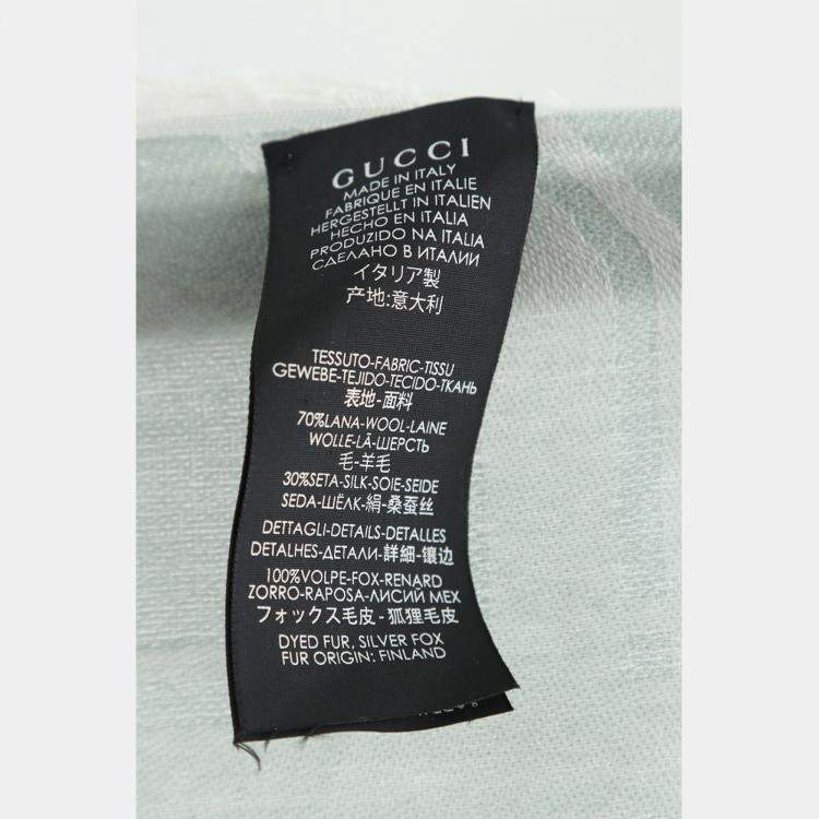 Pre Owned Gucci Mint Green Fox Fur Silk & Wool Triangle Scarf with Fur Trim