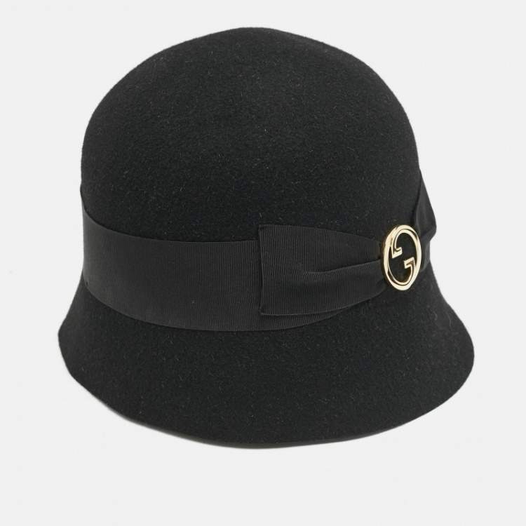 Pre Owned Gucci Black Rabbit Felt GG Bucket Hat M