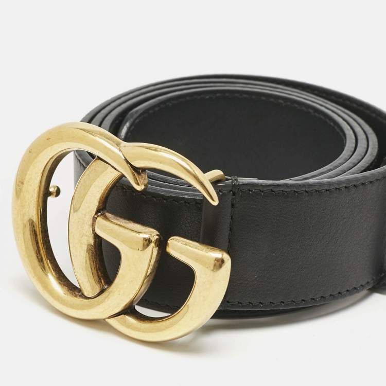 Pre Owned Gucci Black Leather GG Marmont Buckle Belt 90 CM