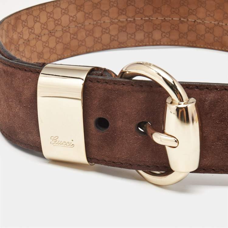 Pre Owned Gucci Brown Suede Wide Buckle Belt 95 CM
