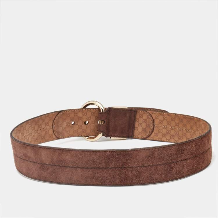 Pre Owned Gucci Brown Suede Wide Buckle Belt 95 CM