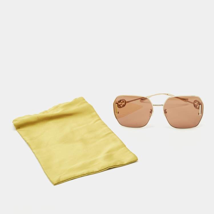 Pre Owned Gucci Brown/Gold Tone GG1207SA Interlocking G Oversized Sunglasses