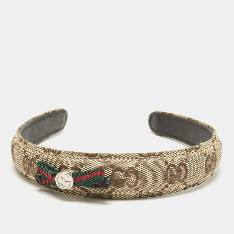 Pre Owned Gucci Brown Logo Canvas Bow Detail Head Band