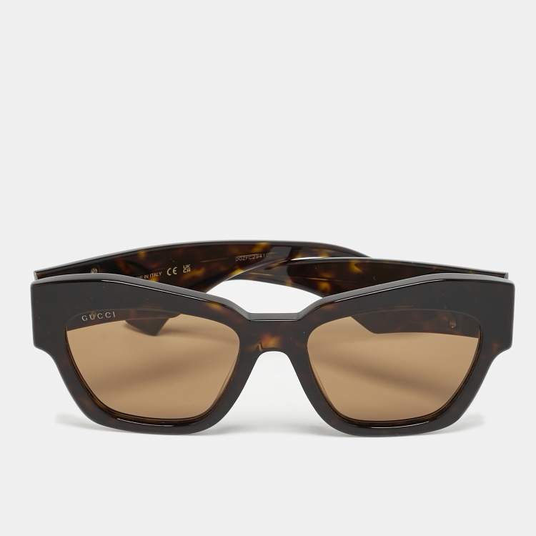 Pre Owned Gucci Tortoise Brown GG1422S Double G Frame Cat Eye Sunglasses