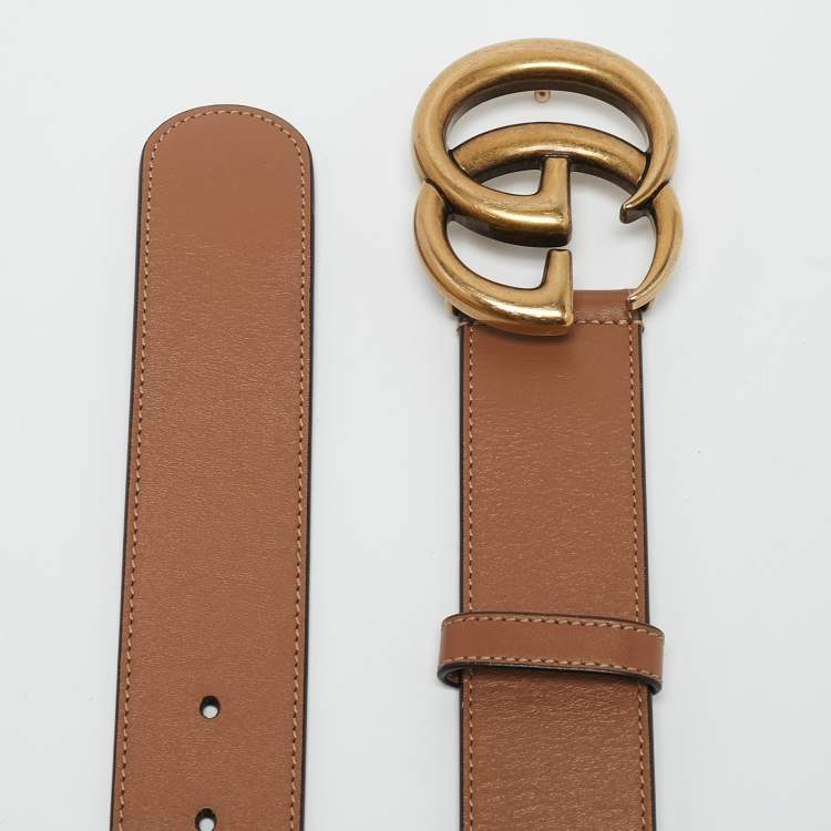 Pre Owned Gucci Tan Leather GG Marmont Buckle Belt 70 CM