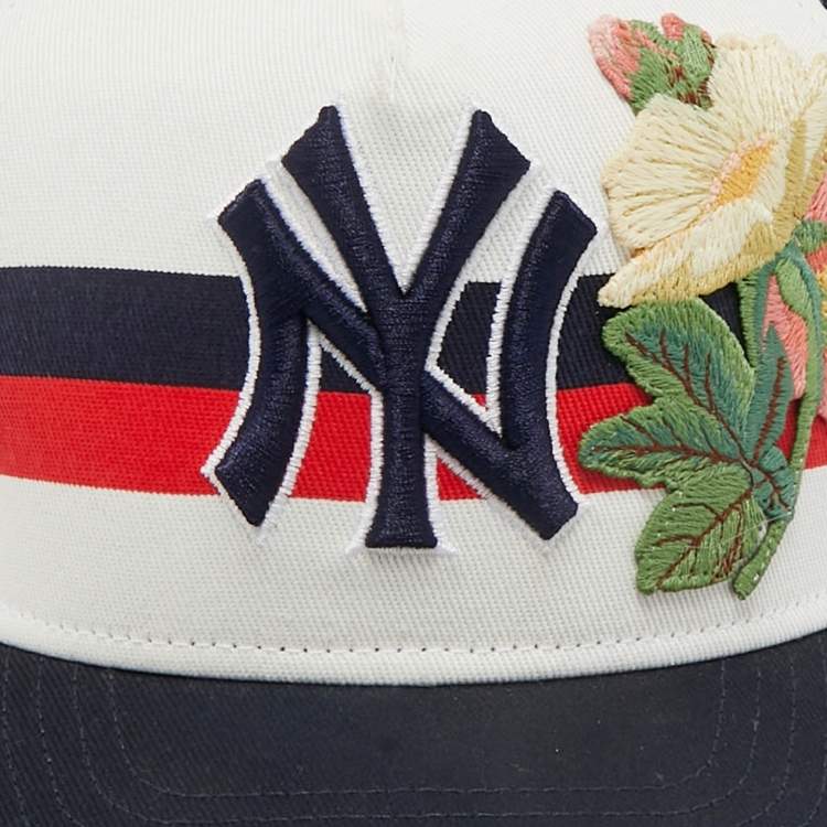 Pre Owned Gucci x NY Yankees Navy Blue GG Floral Applique Baseball Cap M