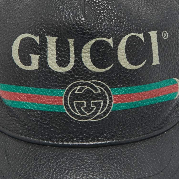 Pre Owned Gucci Black Vintage Logo Leather and Mesh Baseball Cap S