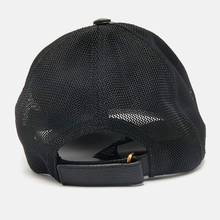 Pre Owned Gucci Black Vintage Logo Leather and Mesh Baseball Cap S