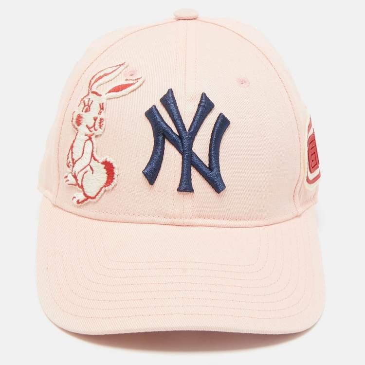 Pre Owned Gucci x NY Yankees Pink Cotton Drill Patch Detail Baseball Cap M