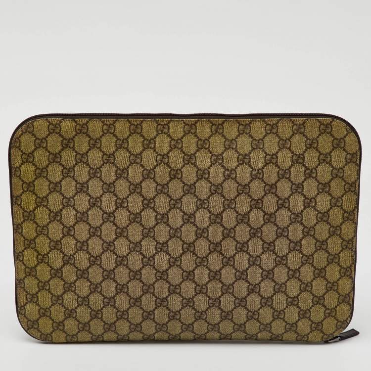 Pre Owned Gucci Beige/Brown GG Supreme Canvas Laptop Case