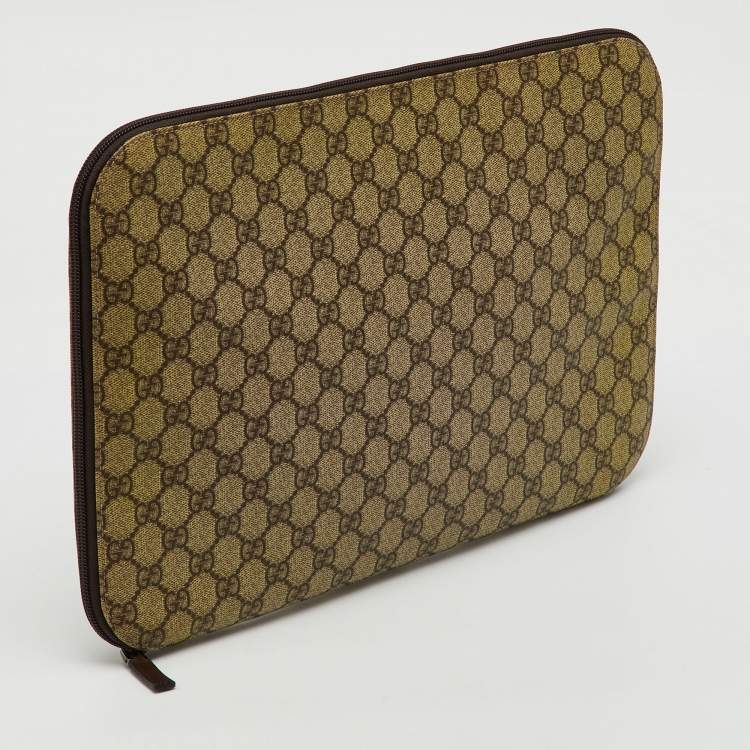 Pre Owned Gucci Beige/Brown GG Supreme Canvas Laptop Case