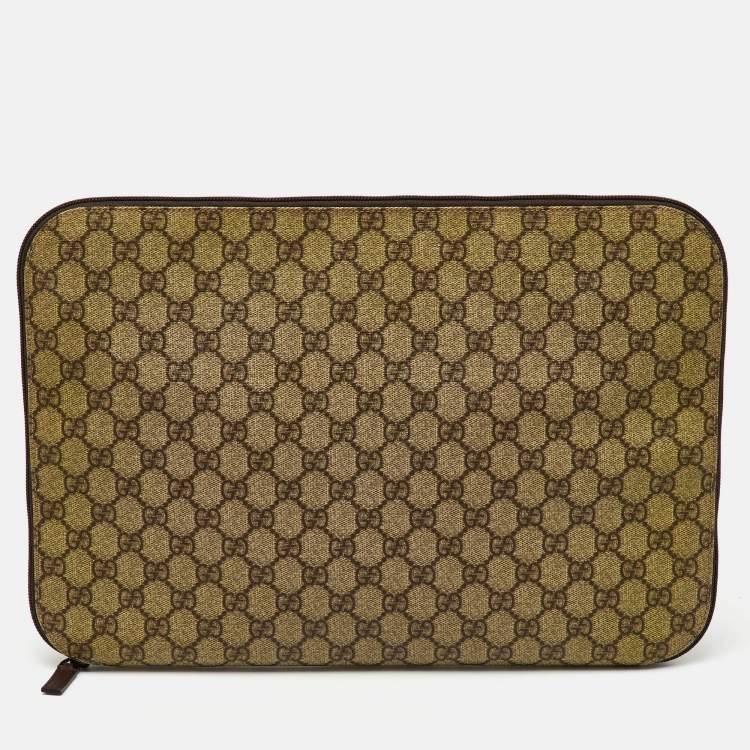 Pre Owned Gucci Beige/Brown GG Supreme Canvas Laptop Case