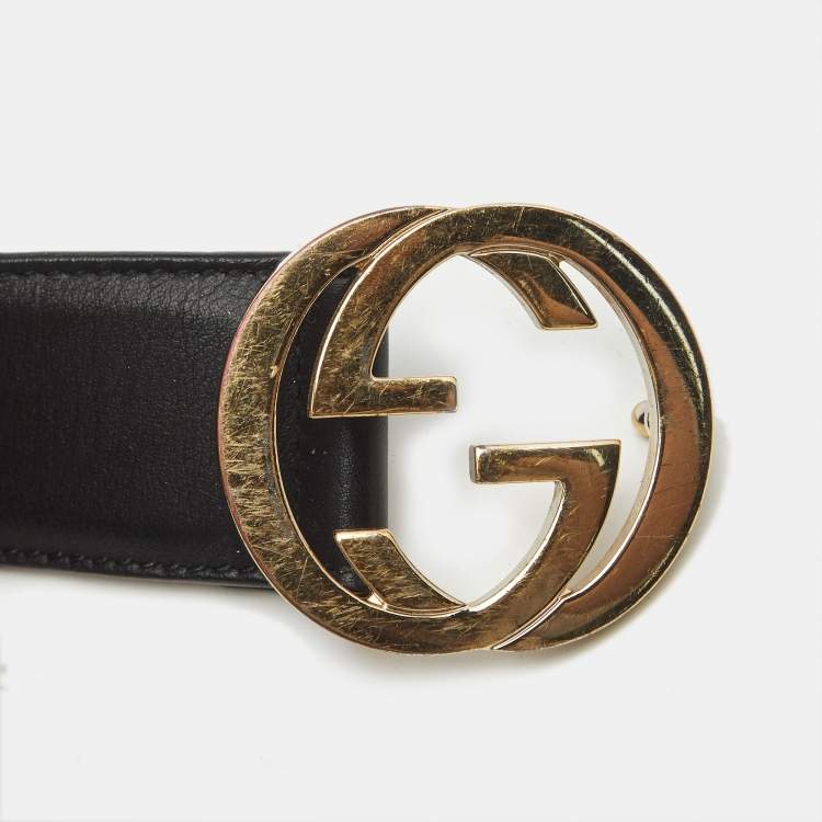 مملوكة مسبقًا Gucci Black Leather GG Marmont Buckle Belt 95CM
