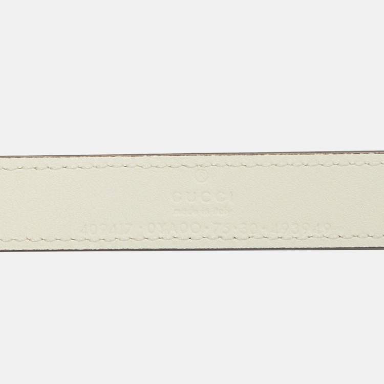 Pre Owned Gucci Off White Leather GG Marmont Slim Belt 75 CM