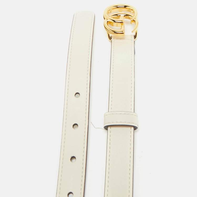 Pre Owned Gucci Off White Leather GG Marmont Slim Belt 75 CM