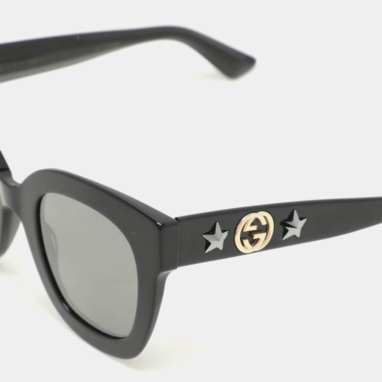 Pre Owned Gucci Black Acetate GG0208S Butterfly Sunglasses 