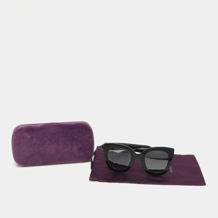 Pre Owned Gucci Black Acetate GG0208S Butterfly Sunglasses 
