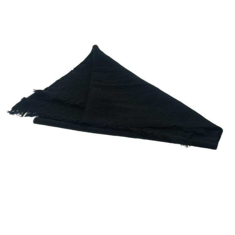 Pre Owned Gucci Black Guccissima Fringed Edge Wool Scarf
