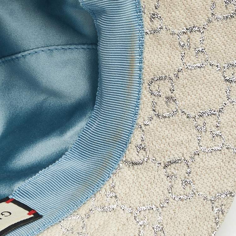 Pre Owned Gucci White GG Lamé Wool Bucket Hat M