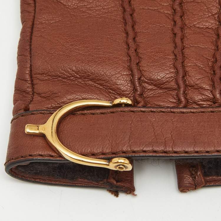 Pre Owned Gucci Brown Leather Gloves Size 7.5