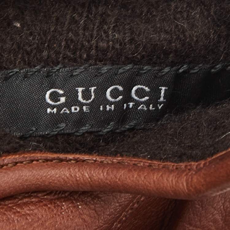 Pre Owned Gucci Brown Leather Gloves Size 7.5