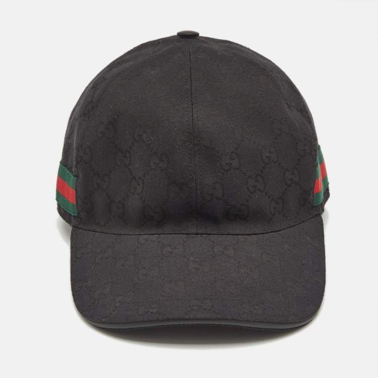 Pre Owned Gucci Black Original GG Canvas Web Detail Baseball Cap S