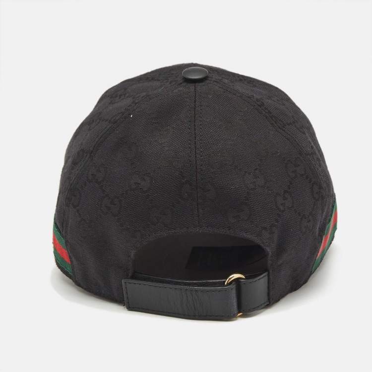 Pre Owned Gucci Black Original GG Canvas Web Detail Baseball Cap S
