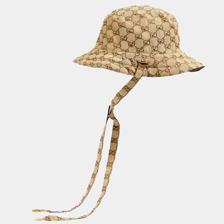 Pre Owned Gucci Beige GG Canvas Reversible Baseball Cap Size 56