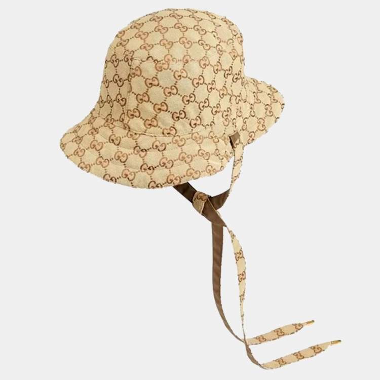 Pre Owned Gucci Beige GG Canvas Reversible Baseball Cap Size 56