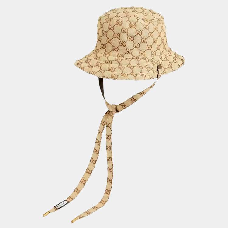 Pre Owned Gucci Beige GG Canvas Reversible Baseball Cap Size 56