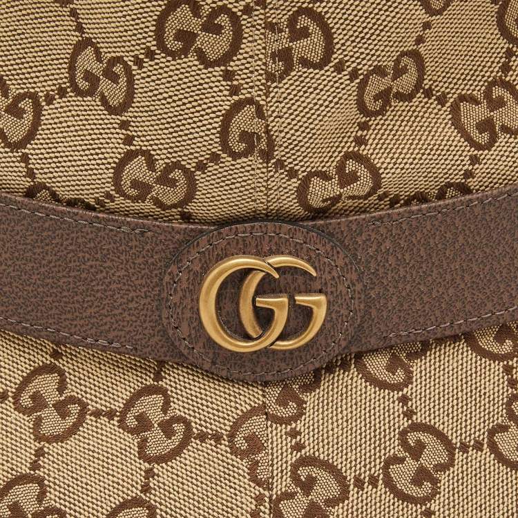 Pre Owned Gucci Beige GG Canvas Leather Trimmed Bucket Hat M