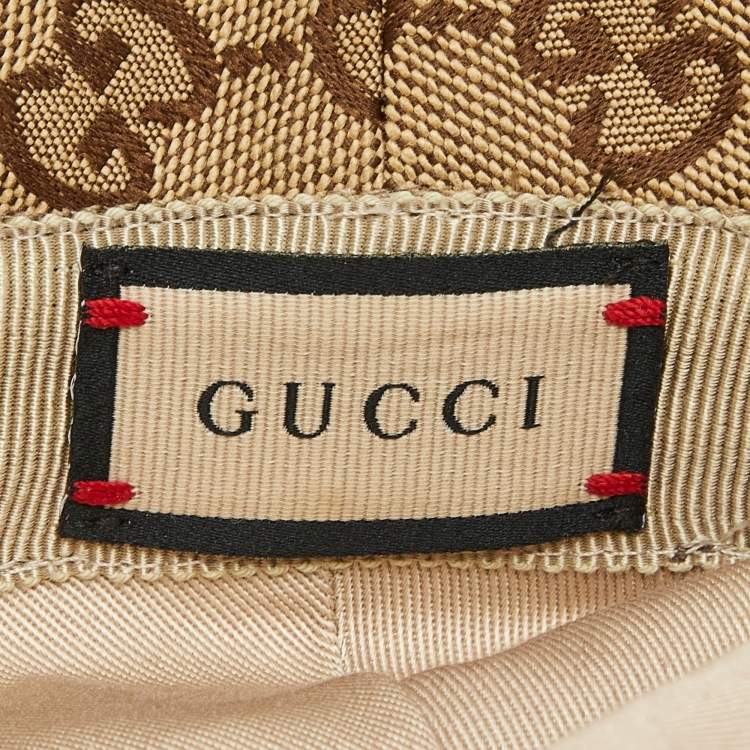 Pre Owned Gucci Beige GG Canvas Leather Trimmed Bucket Hat M