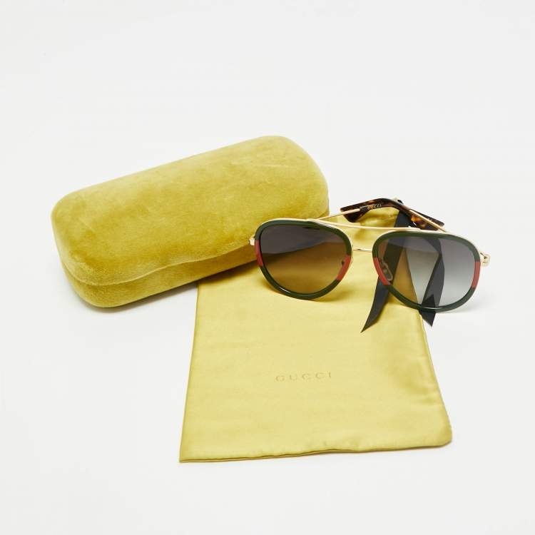 مملوكة مسبقًا Gucci Green/Black Gradient GG0062S Aviator Sunglasses