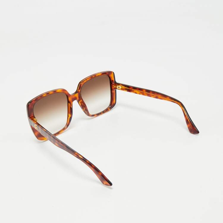 Pre Owned نظارة شمسية غوتشي مربعة جي جي0632إس بني متدرج بنمط قوقعي 