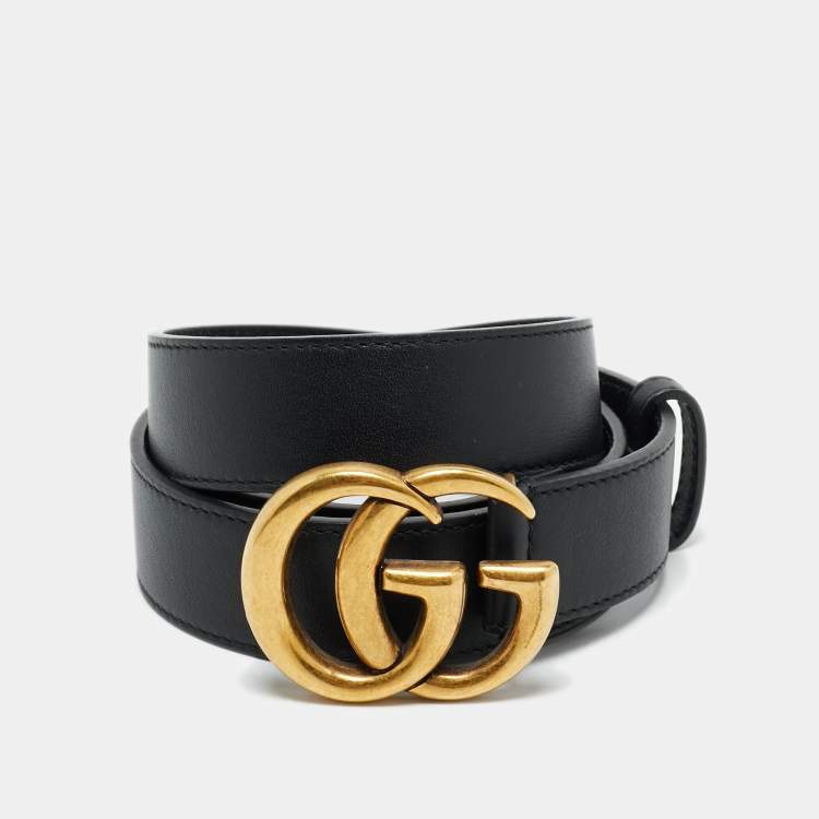 Pre Owned Gucci Black Leather GG Marmont Buckle Belt 85CM