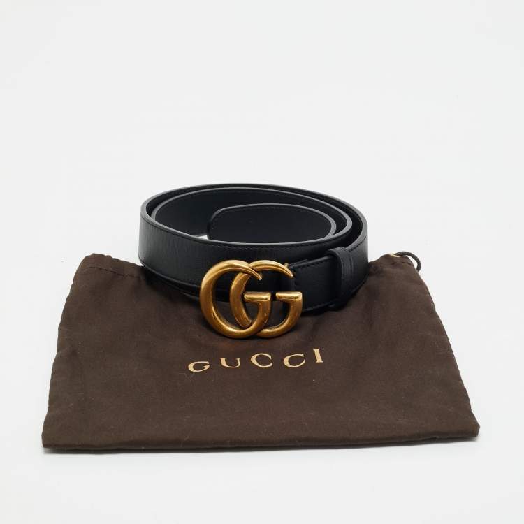 Pre Owned Gucci Black Leather GG Marmont Buckle Belt 85CM