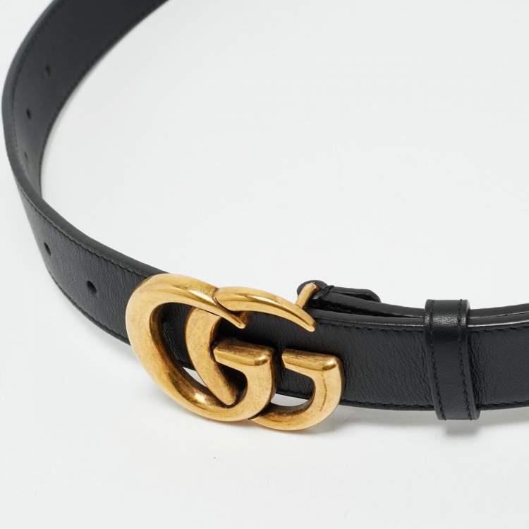 Pre Owned Gucci Black Leather GG Marmont Buckle Belt 85CM