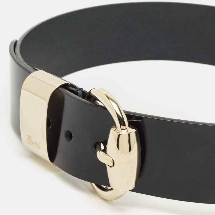 مملوكة مسبقًا Gucci Black Patent Leather Buckle Wide Belt 85CM