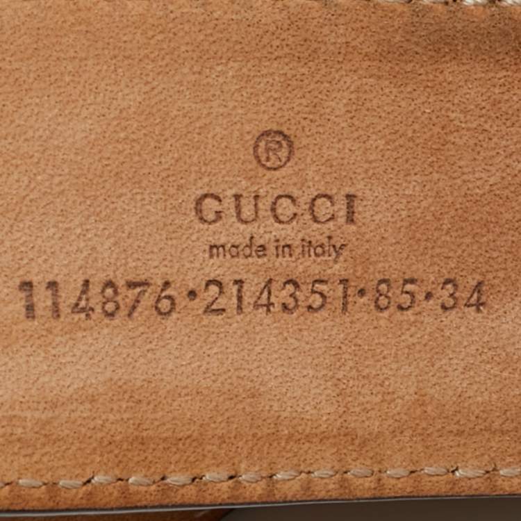Pre Owned Gucci Brown Web Canvas and Leather Interlocking G Buckle Belt 85CM