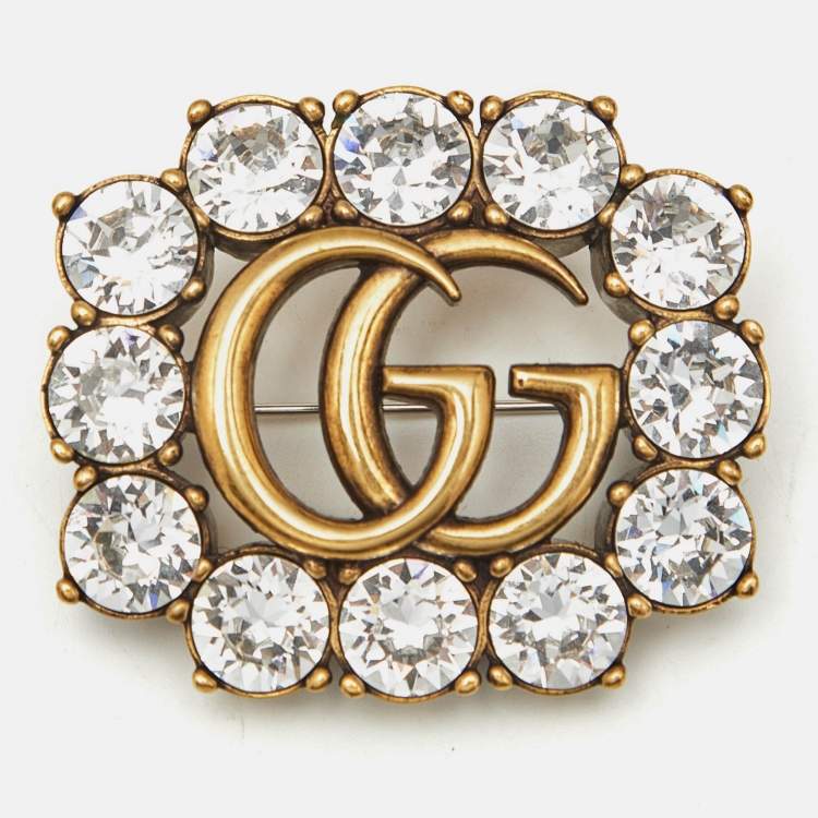 Pre Owned Gucci  GG Crystal Gold Tone Brooch