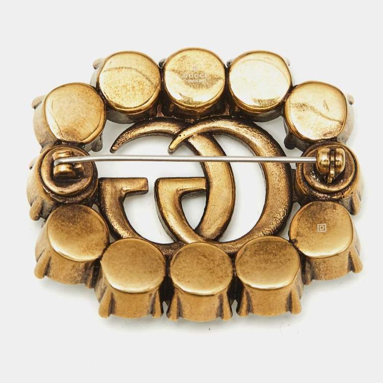 Pre Owned Gucci  GG Crystal Gold Tone Brooch