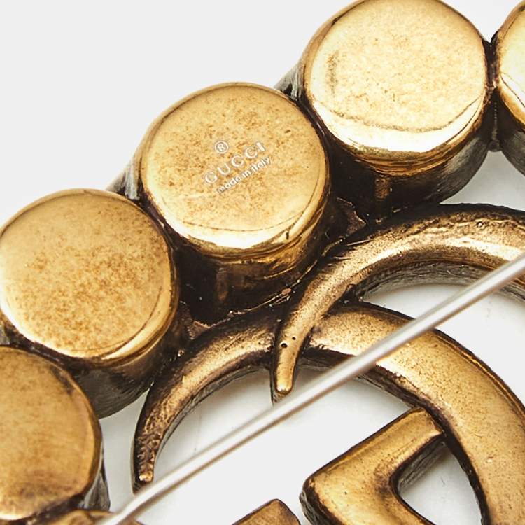 Pre Owned Gucci  GG Crystal Gold Tone Brooch