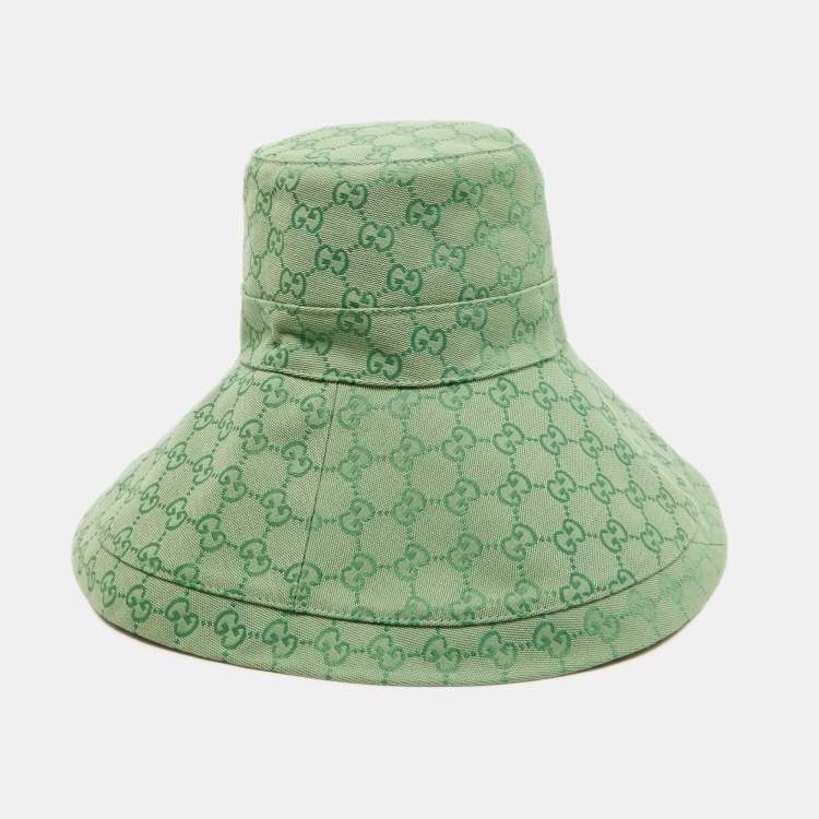 Pre Owned Gucci Green GG Canvas Wide Brim Hat L