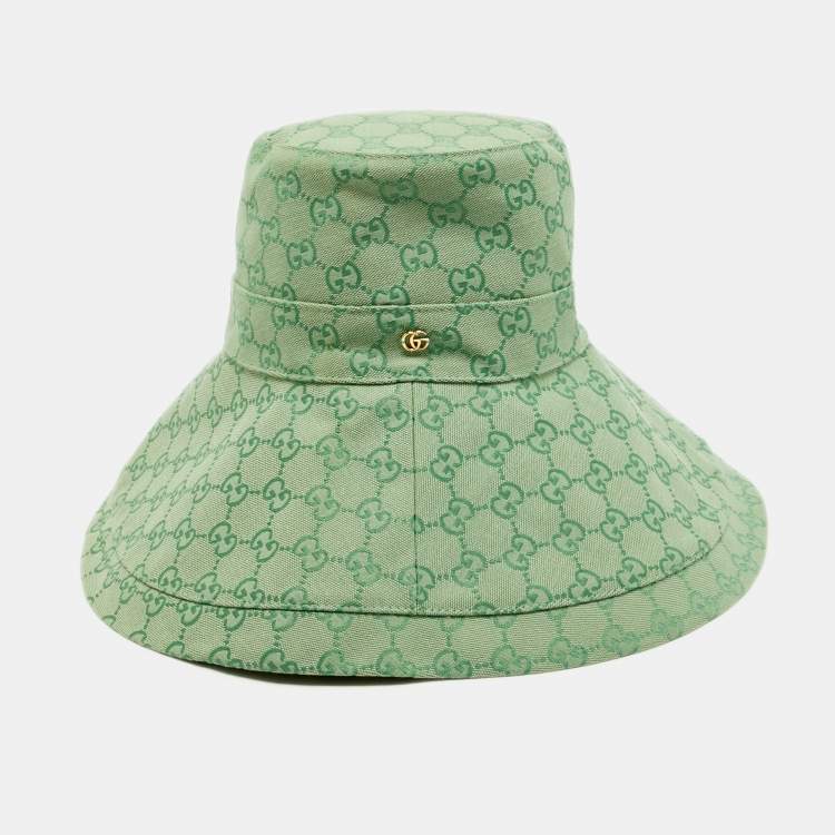 Pre Owned Gucci Green GG Canvas Wide Brim Hat L