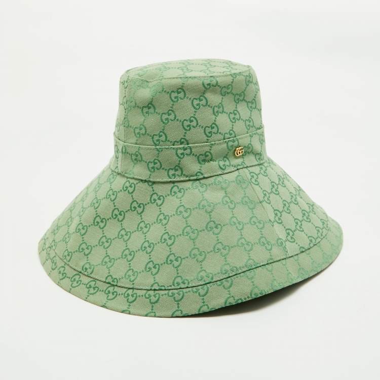 Pre Owned Gucci Green GG Canvas Wide Brim Hat L