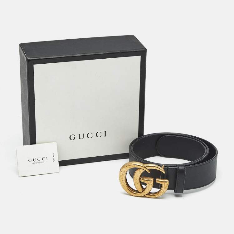 Pre Owned  Gucci Black Leather GG Marmont Belt 85CM
