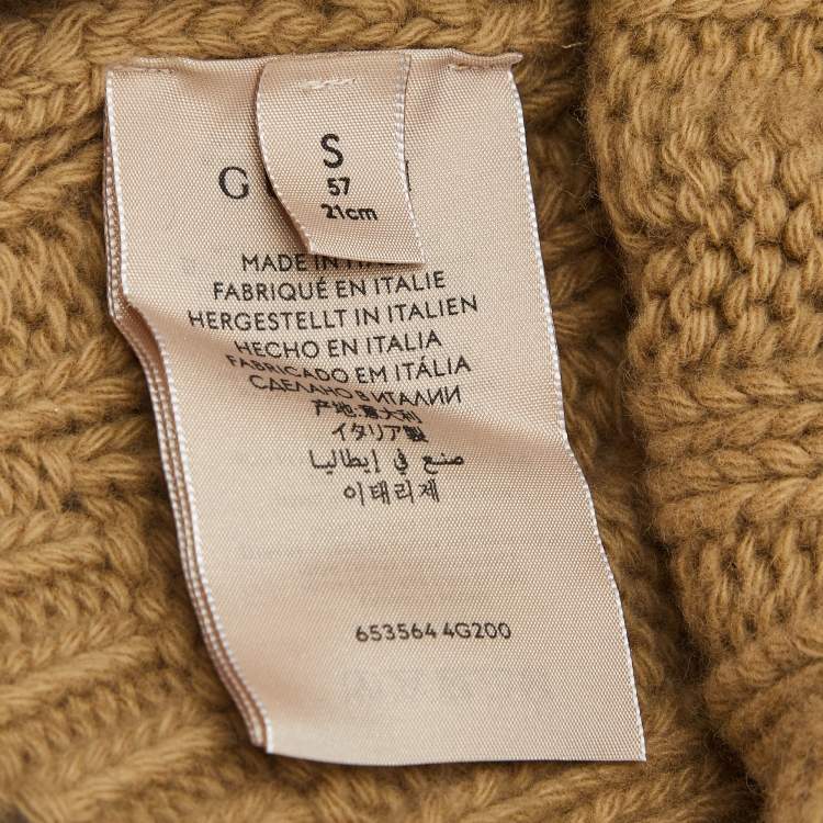 Pre Owned Gucci x The North Face Camel Brown Cable Knit  Pom Pom Beanie S