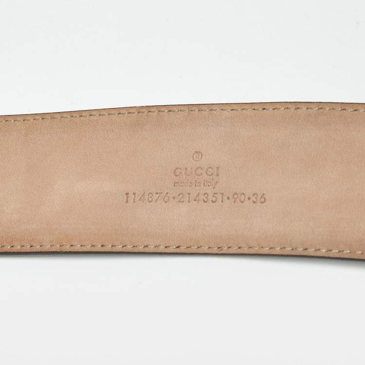Pre Owned Gucci Beige/Silver GG Canvas and Leather Interlocking G Buckle Belt 90CM