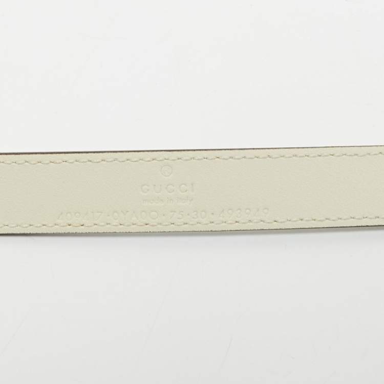 Pre Owned Gucci Off White Leather GG Marmont Slim Belt 75 CM