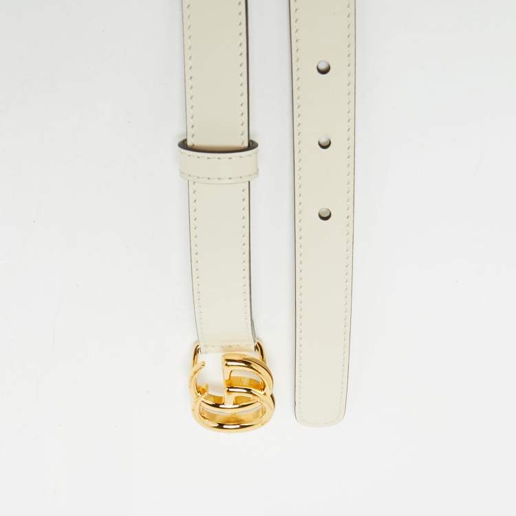Pre Owned Gucci Off White Leather GG Marmont Slim Belt 75 CM